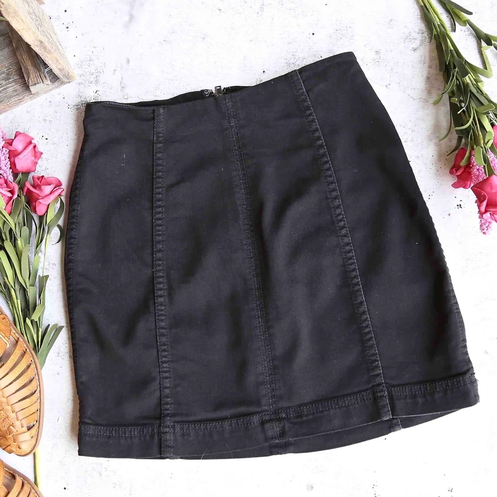 NWT Free People Modern Femme Novelty Mini Denim Skirt in Black size 2